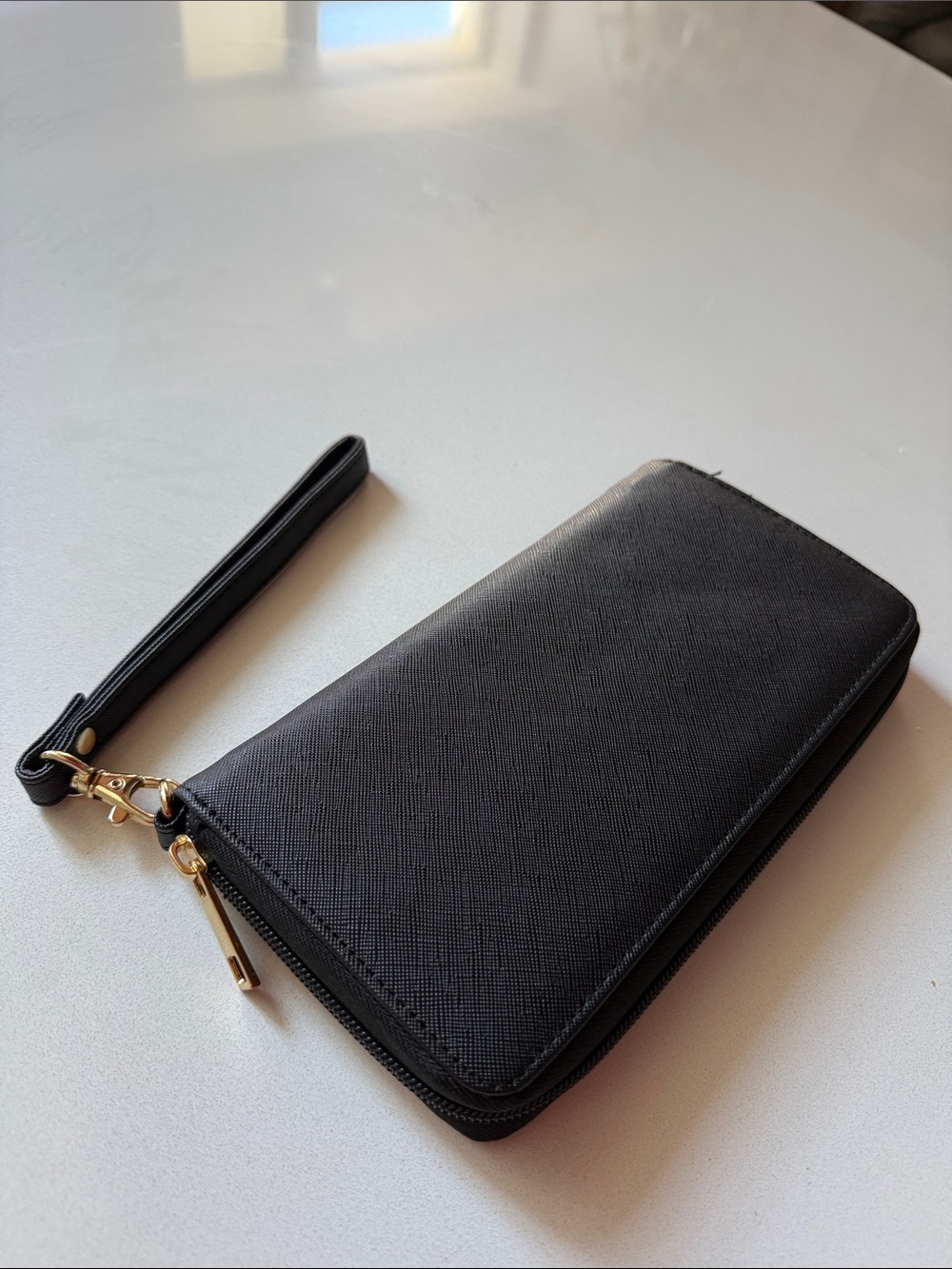 Black Wristlet Wallet - Sleek Zip-Around Women's Accessory